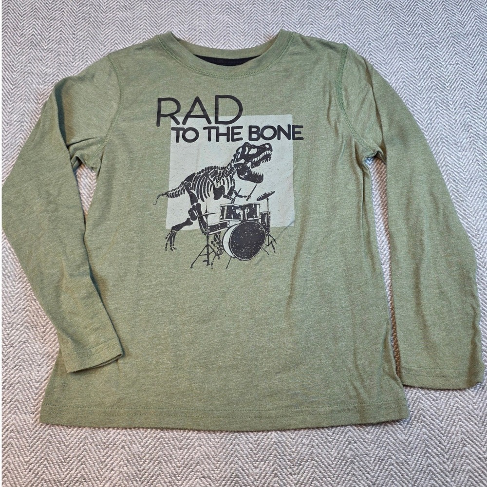 Thereabouts Boys Green Rad To The Bone T-Rex Skeleton Drummer Graphic Tee S 8